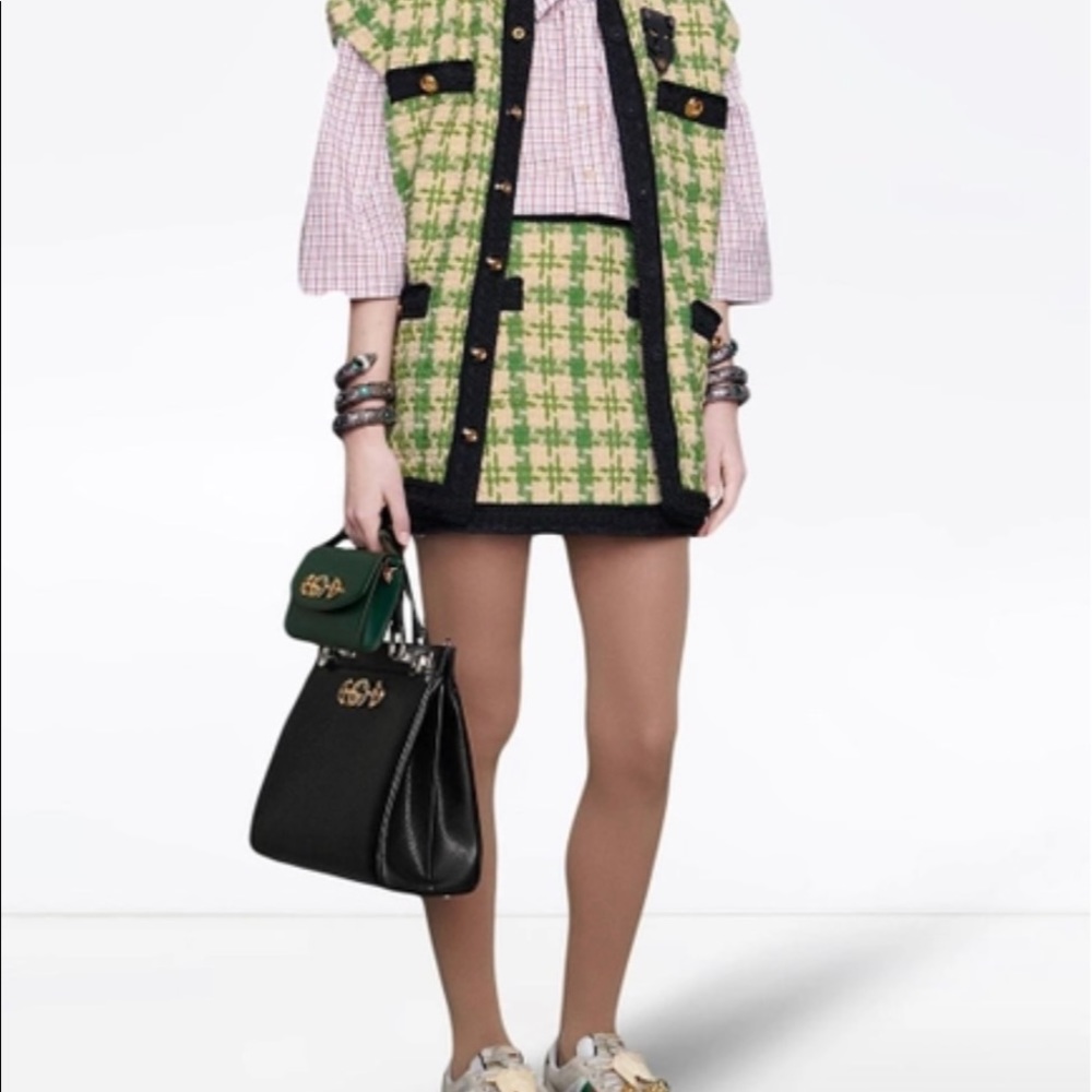 Houndtooth tweet vest and skirt set US6 green